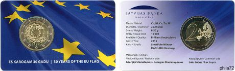 Commémorative commune 2 euros Lettonie 2015 BU Coincard - 30 ans du Drapeau Européen