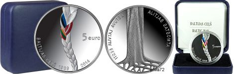 Commémorative 5 euros Argent Lettonie 2014 Belle Epreuve - Voie Balte