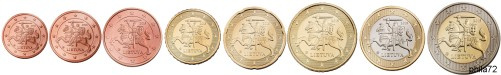 Série complète pièces 1 cent à 2 euros Lituanie année 2024 BU (issue du coffret)