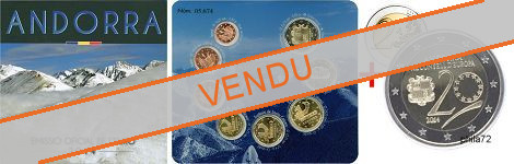 Lot Coffret série monnaies euro Andorre 2014 Brillant Universel + 2 euros Andorre 2014 Coincard Conseil de l'europe