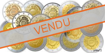 Lot des 17 pièces 2 euros commémoratives communes 2012 UNC - 10 ans de l'Euro