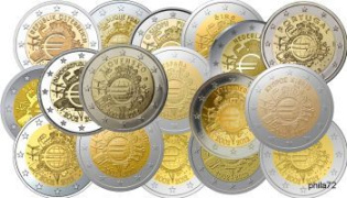 Lot des 21 pièces 2 euros commémoratives communes 2012 UNC - 10 ans de l'Euro avec 5 ateliers allemands