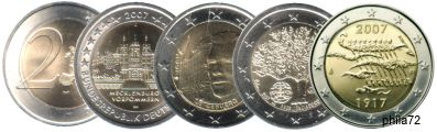 Lot des 4 pièces 2 euros commémoratives 2007 UNC