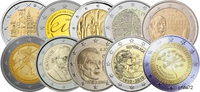 Lot des 10 pièces 2 euros commémoratives 2010 UNC