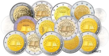 Lot des 17 pièces 2 euros commémoratives communes 2007 UNC - Traité de Rome avec 5 ateliers allemands