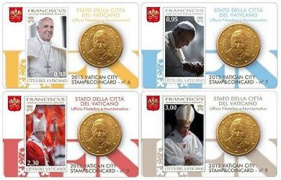 Lot de 4 StampCoincards Vatican 2015 CC série n°6 a n°9 pièces 50 cents François et timbres