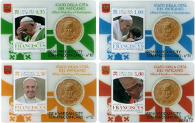 Lot de 4 StampCoincards Vatican 2016 CC série n°10 a n°13 pièces 50 cents François et timbres