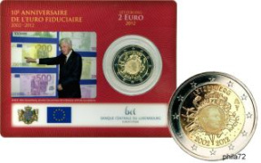 Commémorative commune 2 euros Luxembourg 2012 BU Coincard - 10 ans de l'Euro