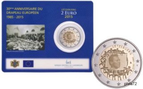 Commémorative commune 2 euros Luxembourg 2015 BU Coincard - 30 ans du Drapeau Européen