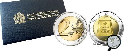 Commémorative 2 euros Malte 2015 BU - République - avec poinçon KNM (issue du coffret BU Malte 2015)