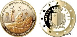 Commémorative 5 euros laiton Malte 2014 UNC - 100ème anniversaire premiere guerre mondiale