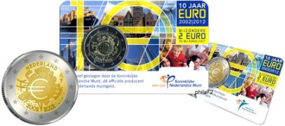 Commémorative commune 2 euros Pays-Bas 2012 BU Coincard - 10 ans de l'Euro