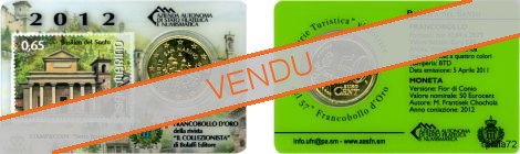 StampCoincard Saint-Marin pièce 50 cents 2012 CC et timbre 0.65 basilique du Saint - Série touristique verso anis