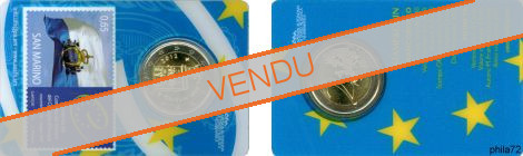 Pièce officielle 2 euros Saint-Marin 2012 UNC Coincard - timbre drapeau 0.65 et 2012 - verso fond bleu ciel