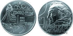 Commémorative 5 euros Argent Saint-Marin 2013 Brillant Universel - Federico Fellini