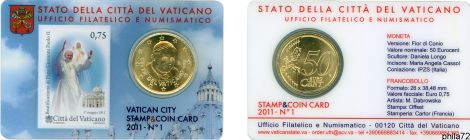 StampCoincard n°1 Vatican pièce 50 cents 2011 CC - Benoit XXI et timbre Jean-Paul II béatification