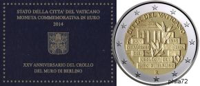 Commémorative 2 euros Vatican 2014 BU - 25 ans Chute du mur de Berlin