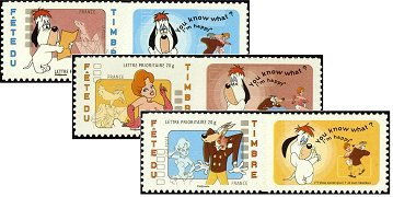 Série fête du timbre Tex Avery tirage autoadhésif - 3 timbres TVP 20g - lettre prioritaire multicolore avec logo provenant de mini-feuillets