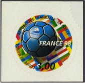 Coupe du Monde Football 1998 tirage autoadhésif - 3.00f multicolore provenant de carnet