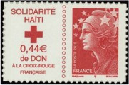 Marianne de Beaujard Solidarité Haïti tirage autoadhésif - sans valeur rouge provenant de feuille entreprise (support blanc)