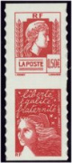 Paire verticale Marianne d'Alger et Luquet tirage autoadhésif - 0.50€ rouge et sans valeur rouge provenant de carnet