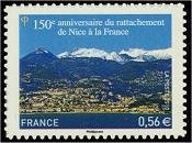 150e anniversaire du rattachement de Nice à la France tirage autoadhésif - 0.56€ multicolore provenant de feuille entreprise (support blanc)