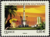 Soyouz Guyane tirage autoadhésif - 0.85€ multicolore provenant de feuille entreprise (support blanc)