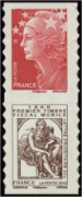 Paire verticale Marianne de Beaujard type I et Cabasson tirage autoadhésif - TVP 20g - lettre prioritaire multicolore provenant de carnet Cabasson