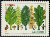 Poste Europa - Les Forêt tirage autoadhésif - 0.75€ multicolore provenant de feuille entreprise (support blanc)