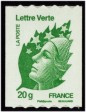 Marianne TVP Lettre Verte tirage autoadhésif - TVP 20g - lettre verte vert-émeraude provenant des roulettes entreprises (support blanc) avec n° noir au verso