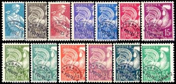 Série Moissoneuse et Coq Gaulois - 13 timbres