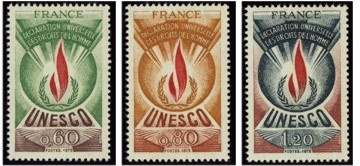 Série Unesco - 3 timbres - Déclaration Universelle des droits de l'Homme