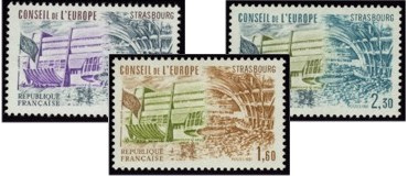 Série Conseil de l'Europe - 3 timbres - Entrée & Hemicycle