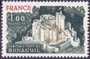 Château-fort de Bonaguil - 1.00f vert-foncé, bistre et brun-rouge