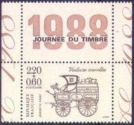Timbre du carnet journée du timbre de 1988 avec logo JT - 2.20f + 0.60f brun et beige