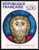 Tête de Christ de Wissembourg - 5.00f jaune, bleu et rouge
