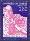 Timbre du carnet journée du timbre de 1996 - 2.80f bleu et rose-violacé