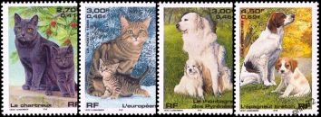 Série nature de France - Chats & Chiens - 4 timbres