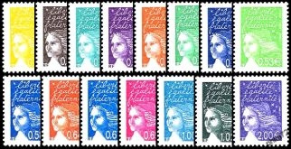 Série Marianne du 14 Juillet. Mention RF au lieu de République Française - 15 timbres