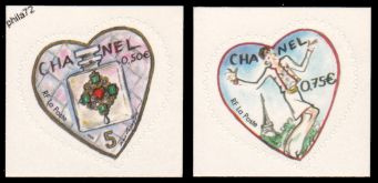 Paire Chanel second tirage tirage autoadhésif - 0.50€ et 0.75€ multicolore provenant de feuille entreprise (support blanc)