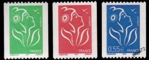 Série Lamouche TVP - 3 timbres provenant de roulettes légende ITVF avec n° noir au verso