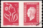 Paire horizontale Marianne De Dulac avec Lamouche tirage autoadhésif - 0.53€ rouge et sans valeur rouge provenant de carnet
