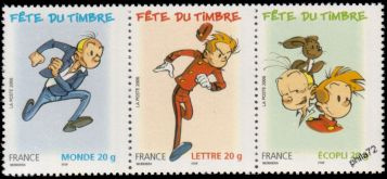 Triptyque fête du timbre Spirou 2006 - TVP 20g - lettre prioritaire multicolore provenant de carnet