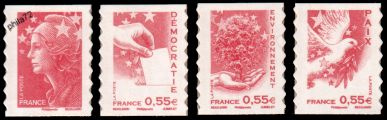 Timbre de France, Série Marianne et les valeurs de l'Europe tirage  autoadhésif, yvert n°4197/4200