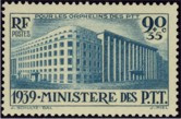 Paris le Ministère des PTT - 90c + 35c bleu-vert