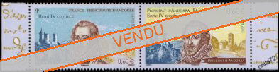Paire se tenant émission commune France-Andorre Henri IV - 0.60€ multicolore provenant du bloc feuillet