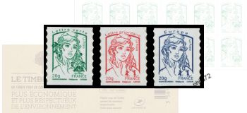 Série TVP Marianne et la Jeunesse par Ciappa et Kawena tirage autoadhésif - 3 timbres multicolore provenant de carnets