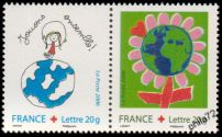Paire croix-rouge de 2006 - TVP 20g - lettre prioritaire multicolore provenant de carnet