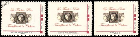 Série MTM tirage autoadhésif - 3 timbres format horizontal logo privé (culture) cadre rouge