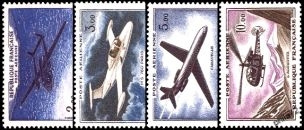 Série prototypes - 4 timbres Noratlas, MS 760 Paris, Caravelle et Hélicoptère Alouette